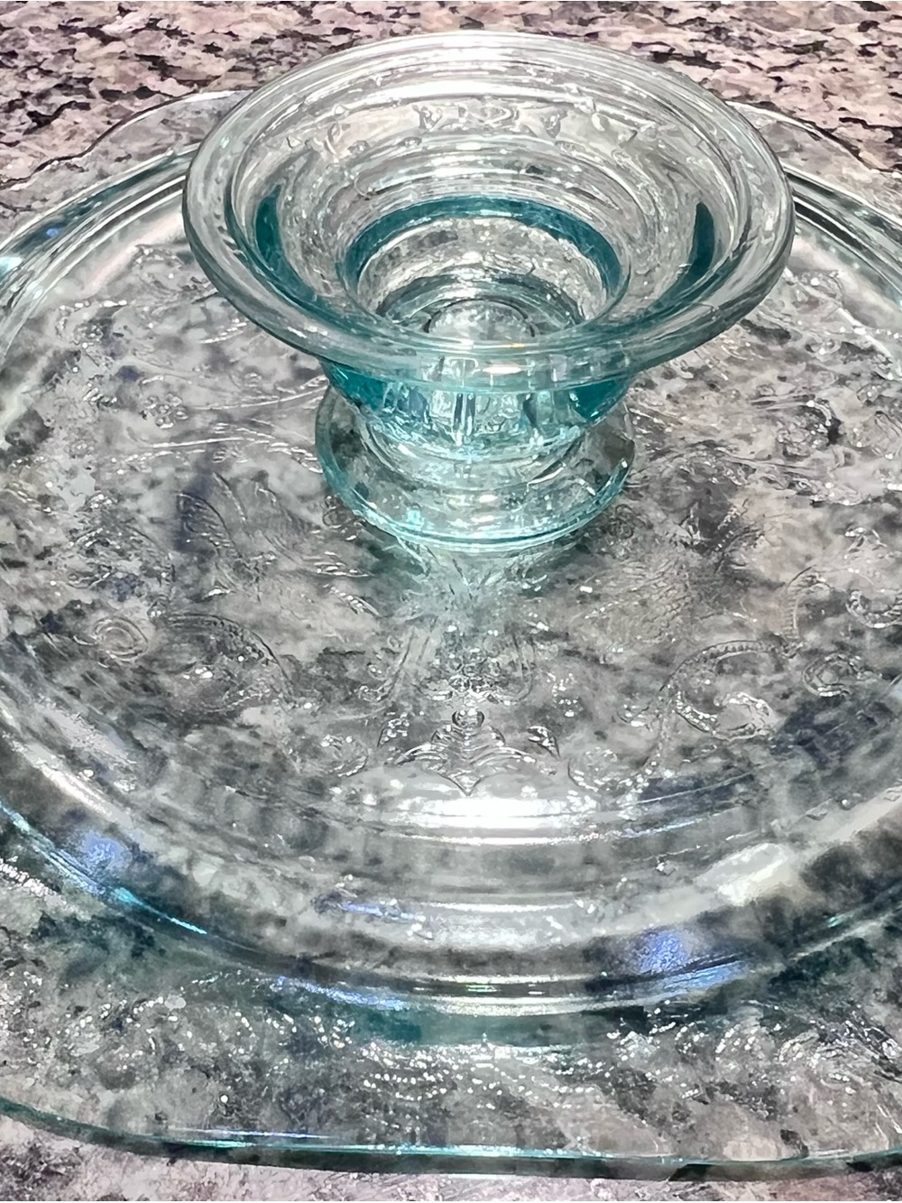 Embossed Glass Serving Platter - Aqua Green - Picture 3 of 9